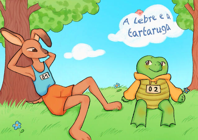 A lebre e a tartaruga cover and back cover, 2025